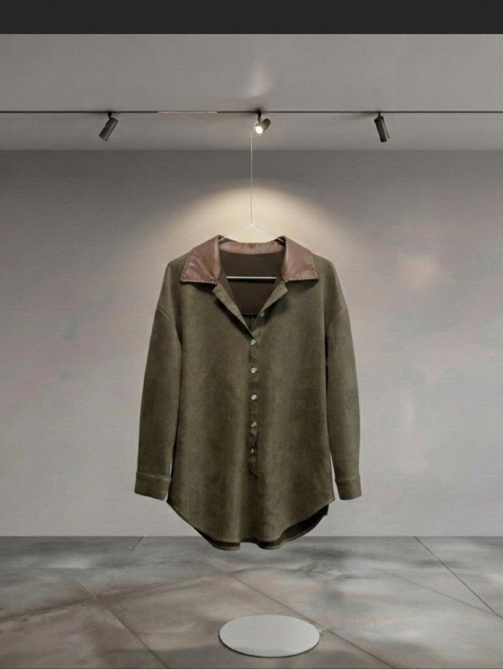 Oversized Olive Suede Contrast Collar Shirt Dress - Medium NWOT